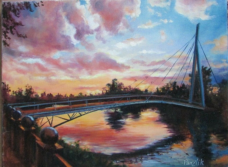 Evening landscape oil painting on canvas original art Magical Sunset view