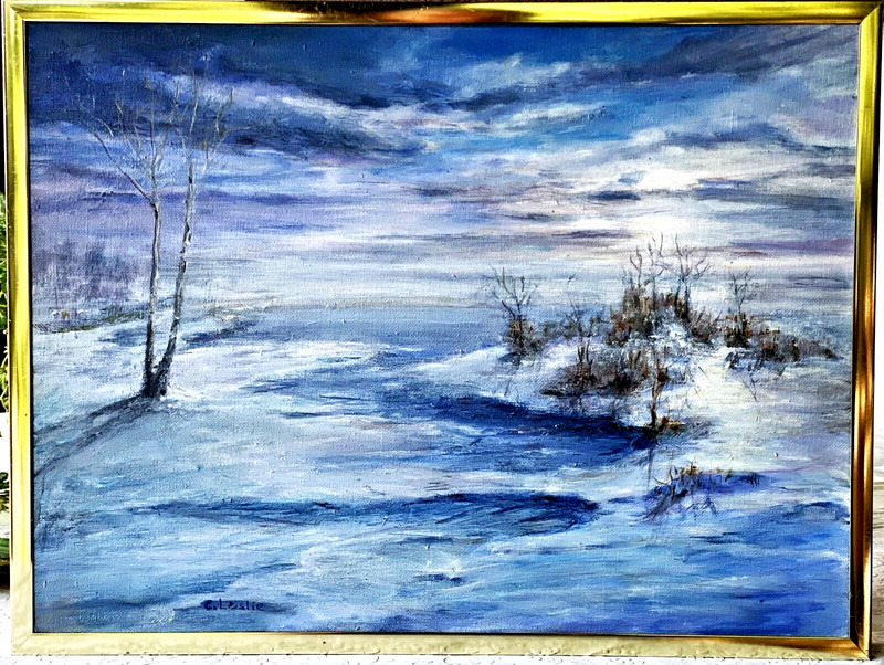Vintage Acrylic On Board «Snow Dusted Sparkle» By Carol Leslie, Signed & Framed!