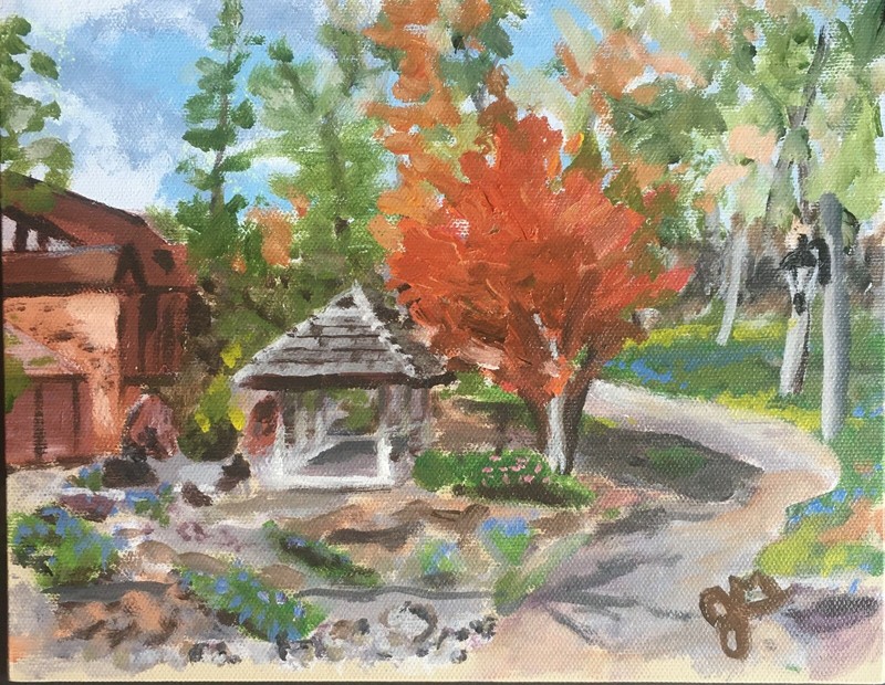 Original Landscape Plein Air Acrylic Meadowbrook Hall grounds Painting 10×8