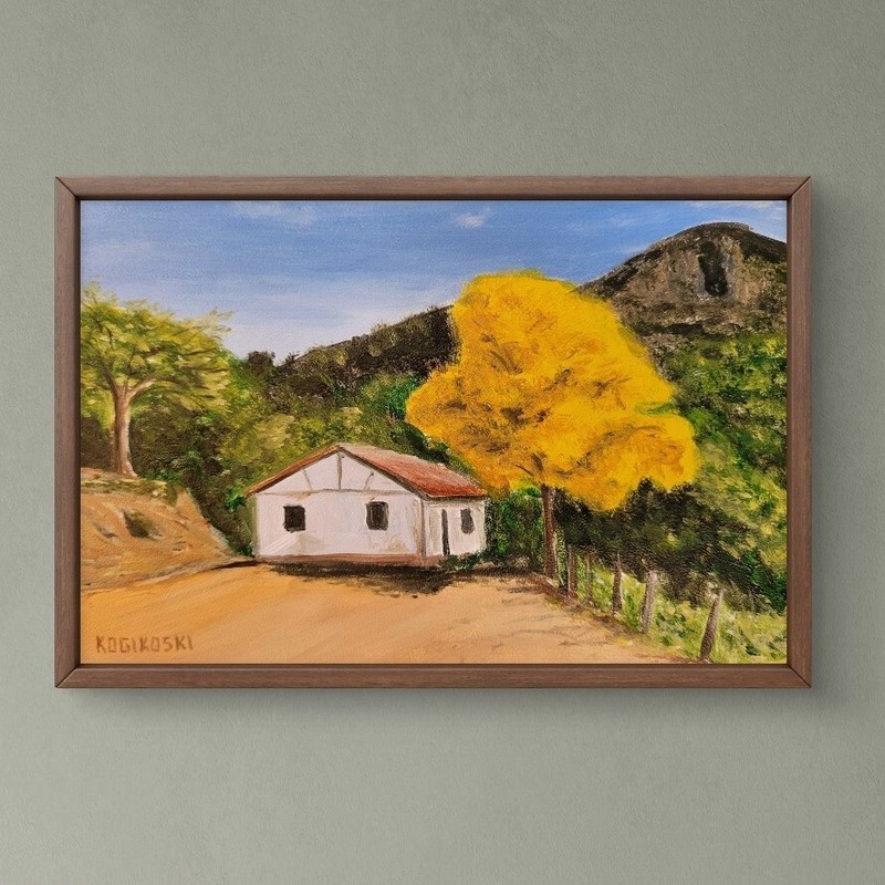 Oil Painting on Wood Panel – Handmade – Yellow Tree 6″ X 4″