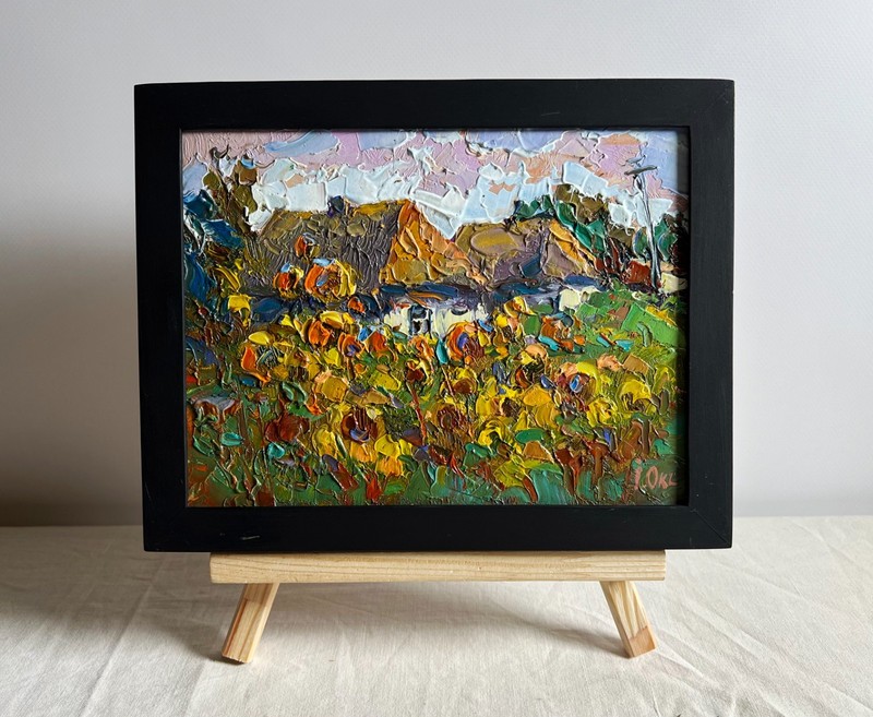 Oil Painting Cozy Village Life O. Ivanyuk Landscape Unframed Original nAAA3984 gallery