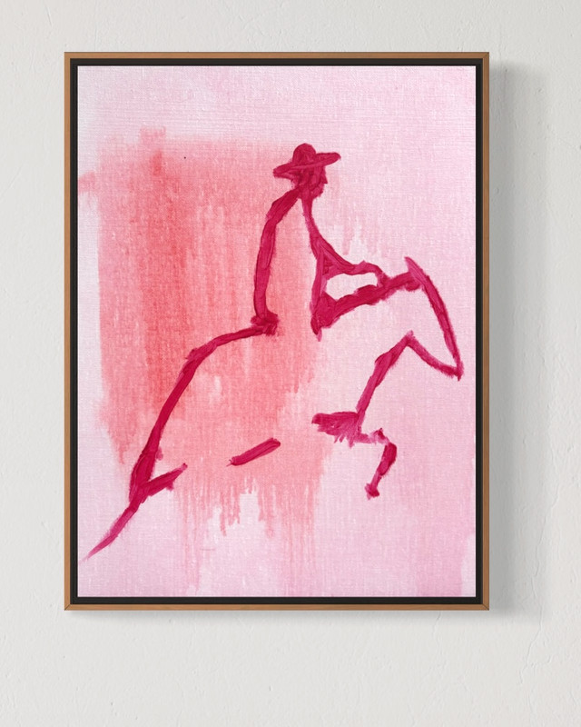 Original Pink Rodeo 12×16 Canvas Acrylic Colorful Western Cowboy Minimal Art