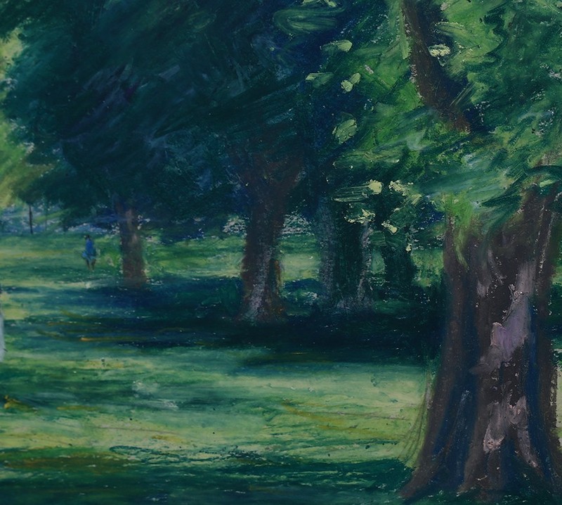 Impressionist Park Scene With Figures By Maja Olesen, Berlin? Framed Pastel gallery