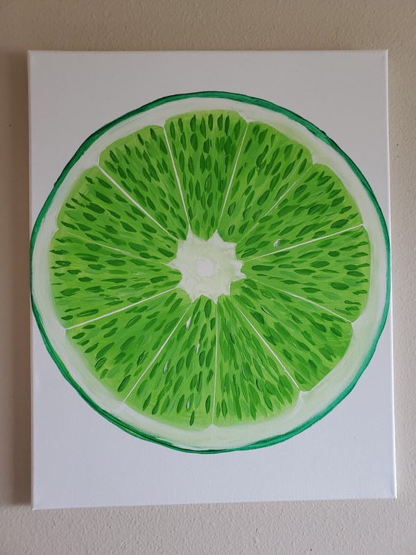Handmade Painting Acrylic Wood Frame 20×16 Art Decor Lime green lemon