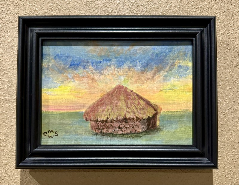 Original Acrylic painting, Choctaw Winter Home, Authentic Native American Art