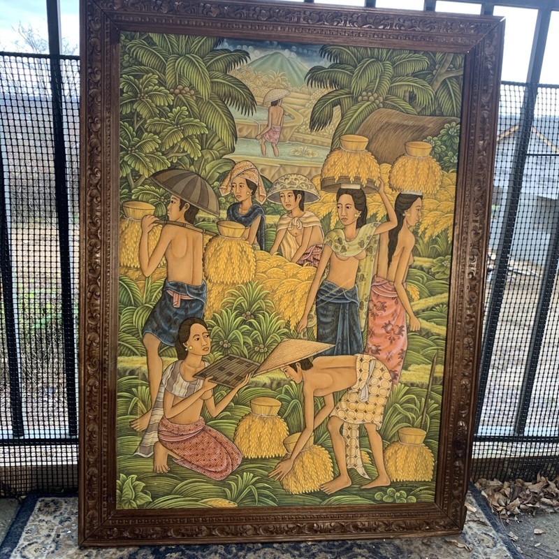 Vtg Suasa Lg Painting Ubid Bali Tropical Farm Mountain READ 40”LOCAL PICKUP ONLY