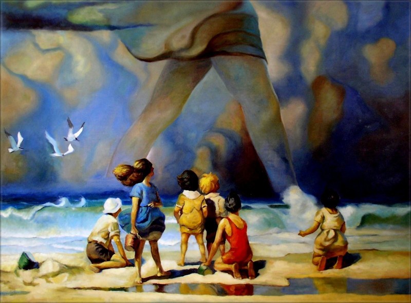Stretched, Children and Giant Legs, Quality Hand Painted Oil Painting 30x40in