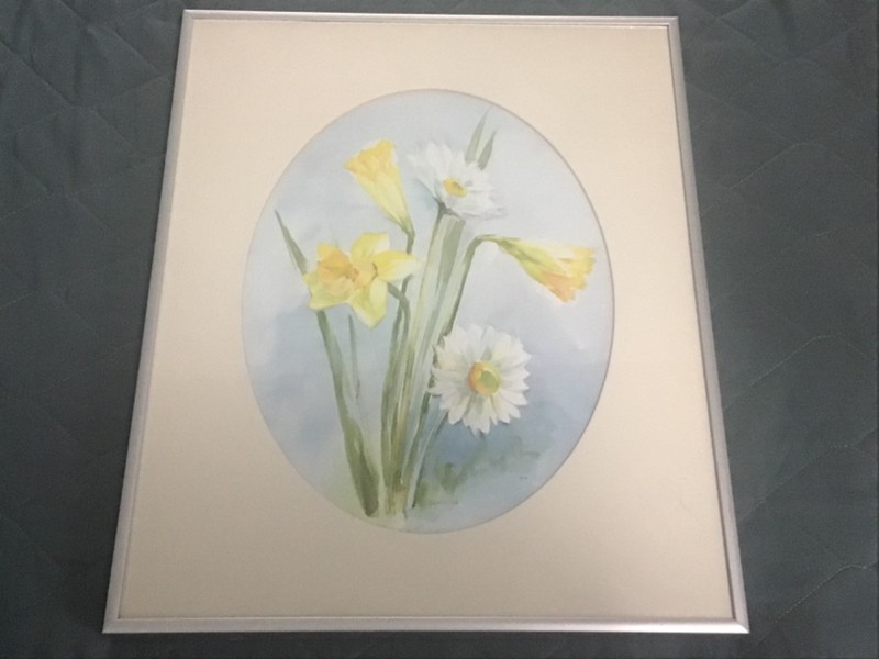 Rare Old OOAK Vintage Original Art Painting~Daffodils,Signed~Sancetta~Good Frame gallery