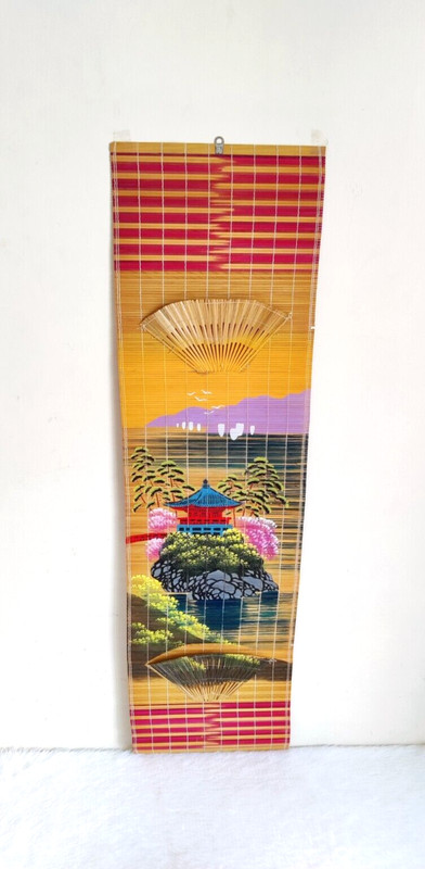 1920s Vintage Landscape Scenery Hand Painted Bamboo Wall Hanging Decor Art W655