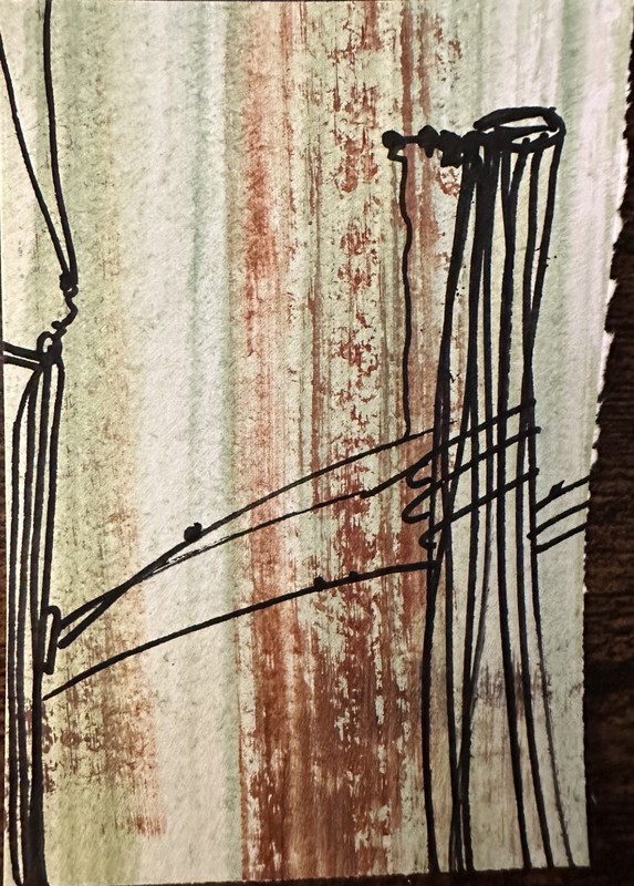 ACEO Original Painting (2.5 X 3.5 in.) Acrylic/Ink/Mixed Media, Telephone Poles