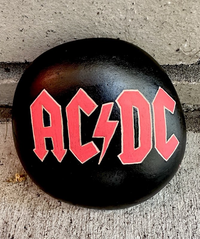 ACDC Emblem Hand painted on a Round Rock 5x5x1 1/2 gallery