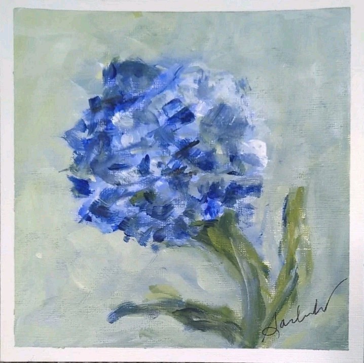 Acrylic Painting Nature Floral Abstract Impressionism 6×6 Hydrangea On Paper