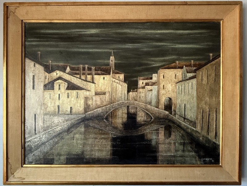 JEAN PIERRE CAPRON VINTAGE FRENCH MODERN LANDSCAPE OIL PAINTING OLD FRANCE 1961