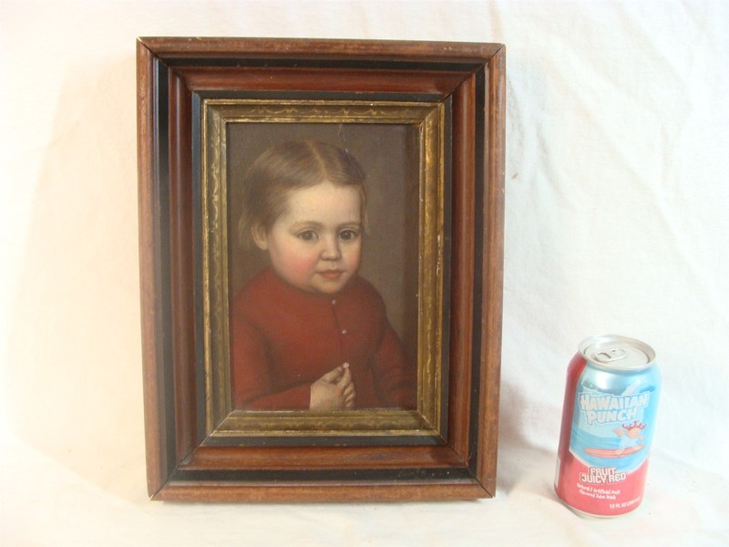 Antique 1869 Folk Art Portrait Young Girl O/B Painting