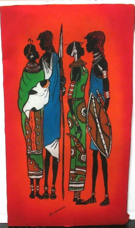 KIWANUKA NAIROBI AFRICAN PEOPLE ORIGINAL LARGE BATIK PAINTING KENYA ARTIST