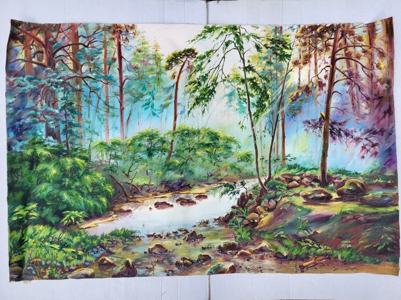 Vintage Old Painting Canvas Forest Landscape Impressionist Style Artist Unknown