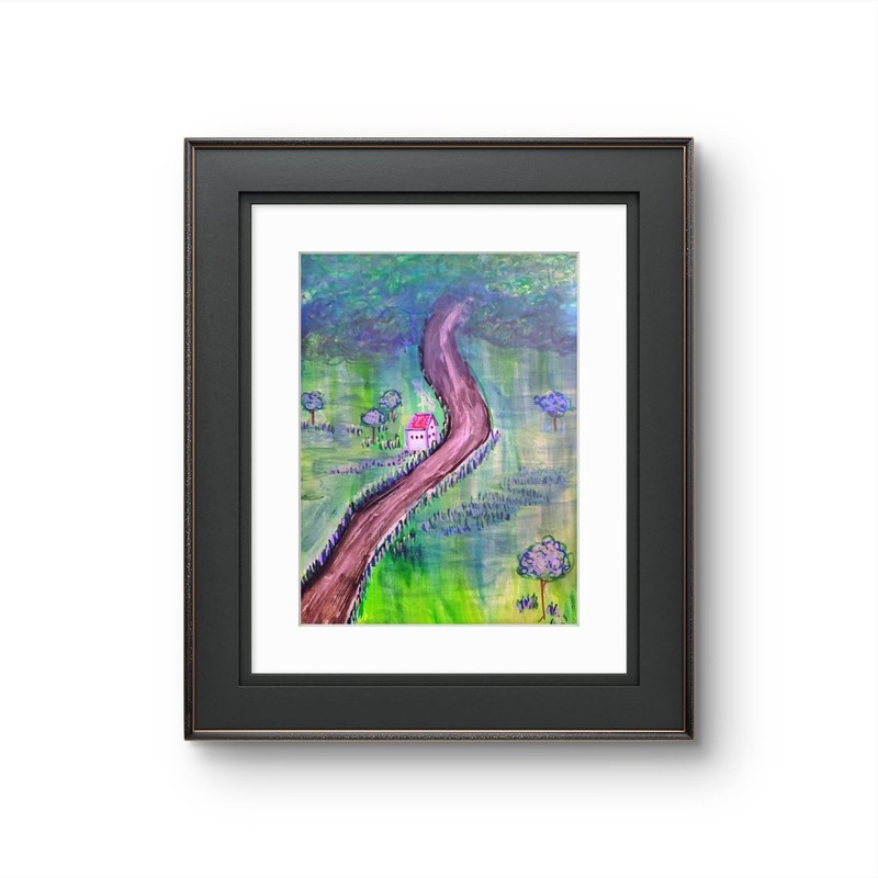 Winding Road to Home Original Acrylic Painting Whimsical Folk Landscape gallery