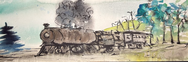 Landscape with Train–Charlotte Hoffman–Watercolor–Mid 20th Century American Art
