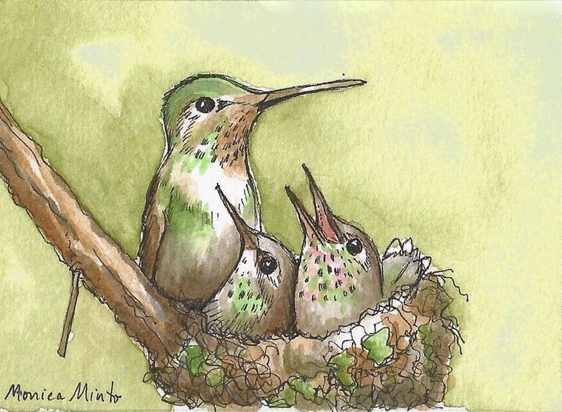 ACEO Limited Edition – Hummingbird family print of Original Watercolor