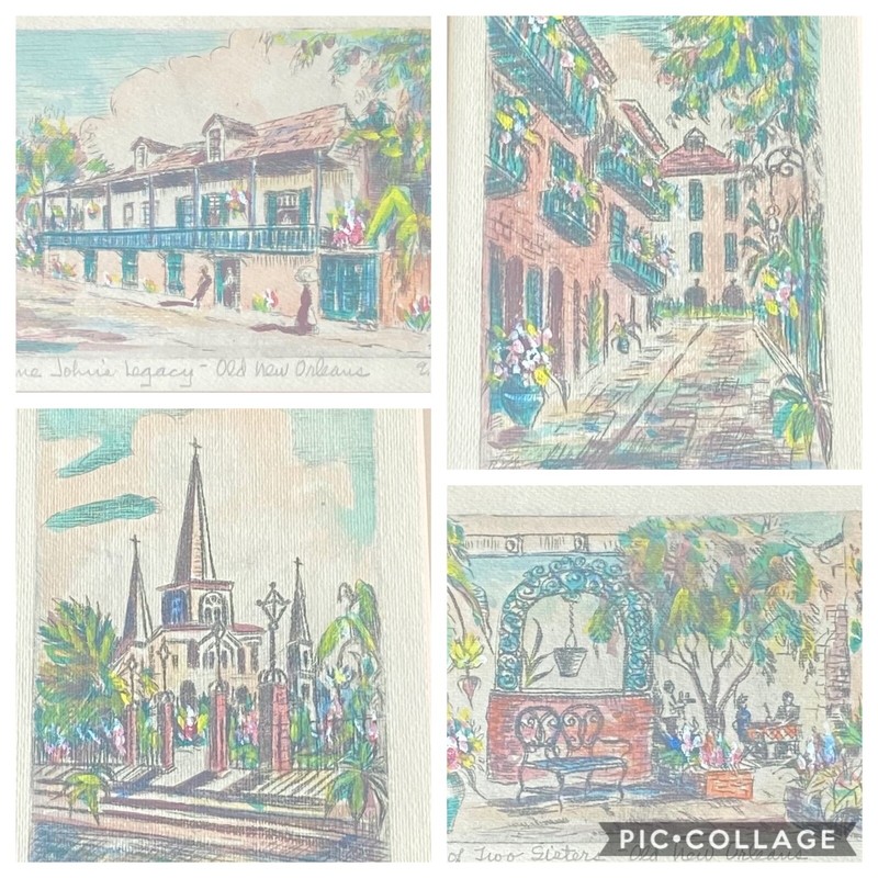 Edith Oliver (1889-1979) Lot Of 4 Framed New Orleans Water Color Paintings Art gallery