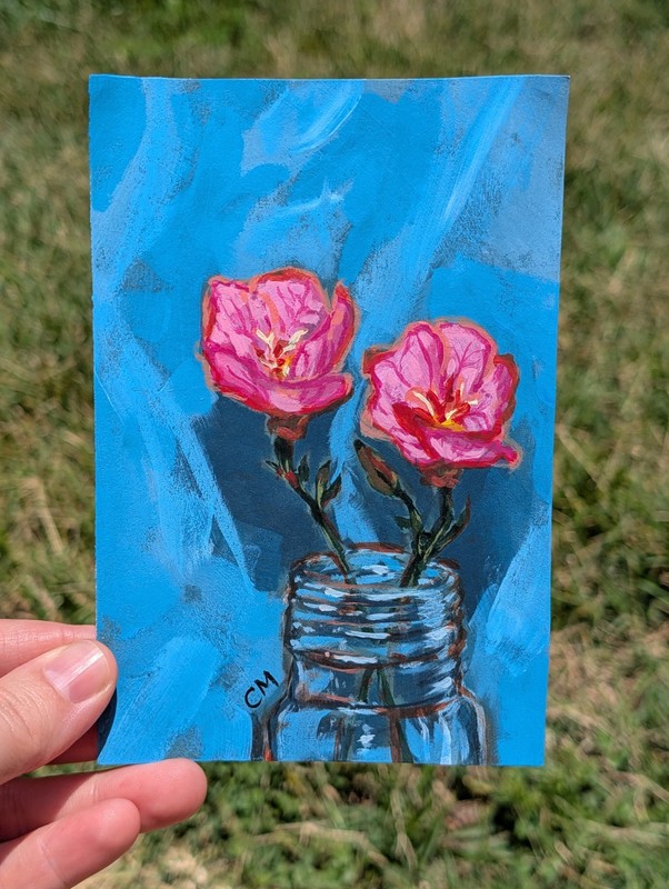 Original Pretty Flower Primrose Acrylic Painting On 4x6in Paper Art By CM
