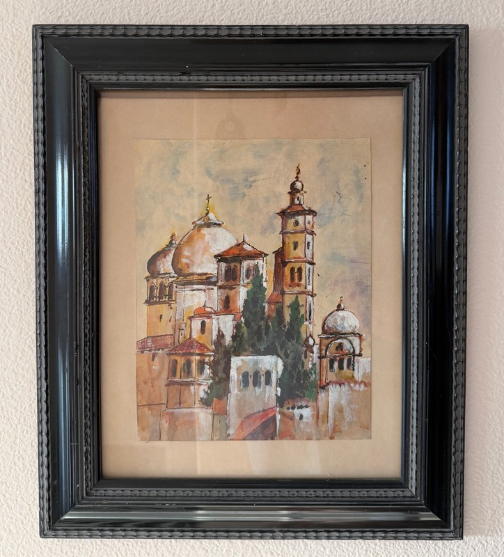 Vintage Original Oil Painting Architectural Landscape Spanish or Mediterranean