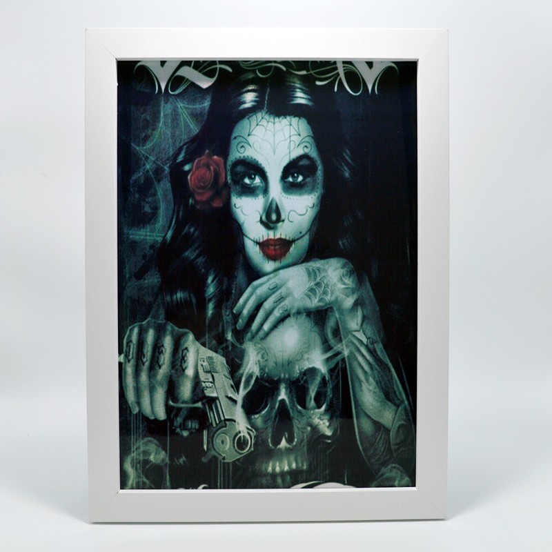 Girl Gunslinger! Wall Sticker of Great Skull Tattoo Art Poster Wall Painting