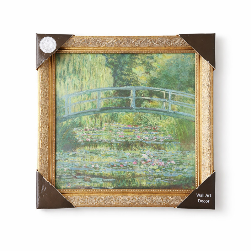 Monet “Water Lily Pond” Textured Wall Art Print Canvas 14.5” X 14.5” Framed New