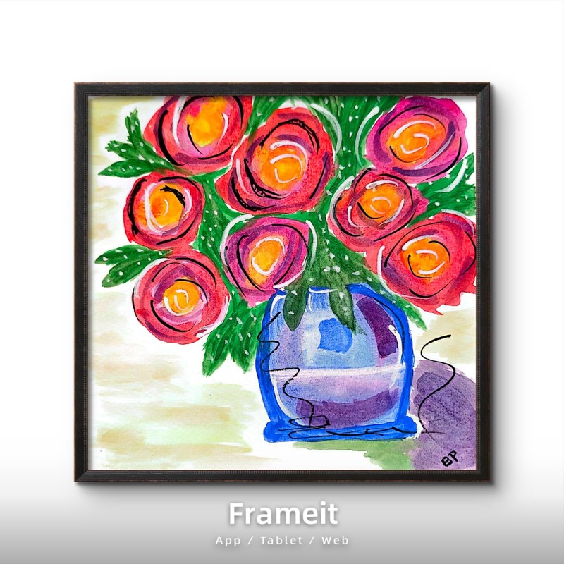 Original, OOAK, 9×9 Watercolor Painting on paper, Floral Bouquet & free bookmark