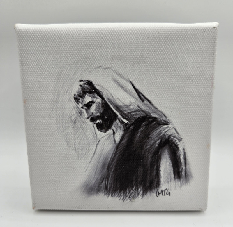 MTG Signed Jesus Christ Portrait Canvas Painting Sketch Style Small Unframed 4×4