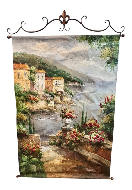Huge 72 X 48” Mediterranean Tuscan Villa Hand painted Oil Painting on Canvas