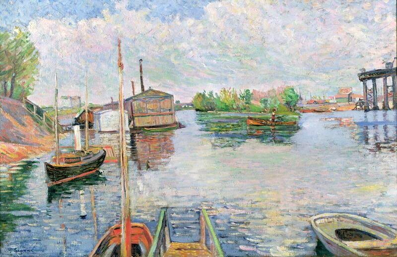 Wonderful Oil painting Paul-Signac-The-Bateau-Lavoir-at-Asnieres canoe landscape
