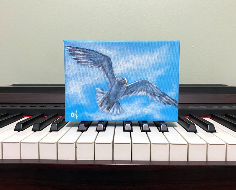 Original Seagull Painting Seascape Bird Ocean Flying Gull Small Deep Canvas Art gallery