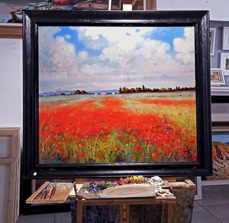 TUSCANY PAINTING POPPIE LANDSCAPE ORIGINAL by BORELLA Toskana malerei gemälde gallery