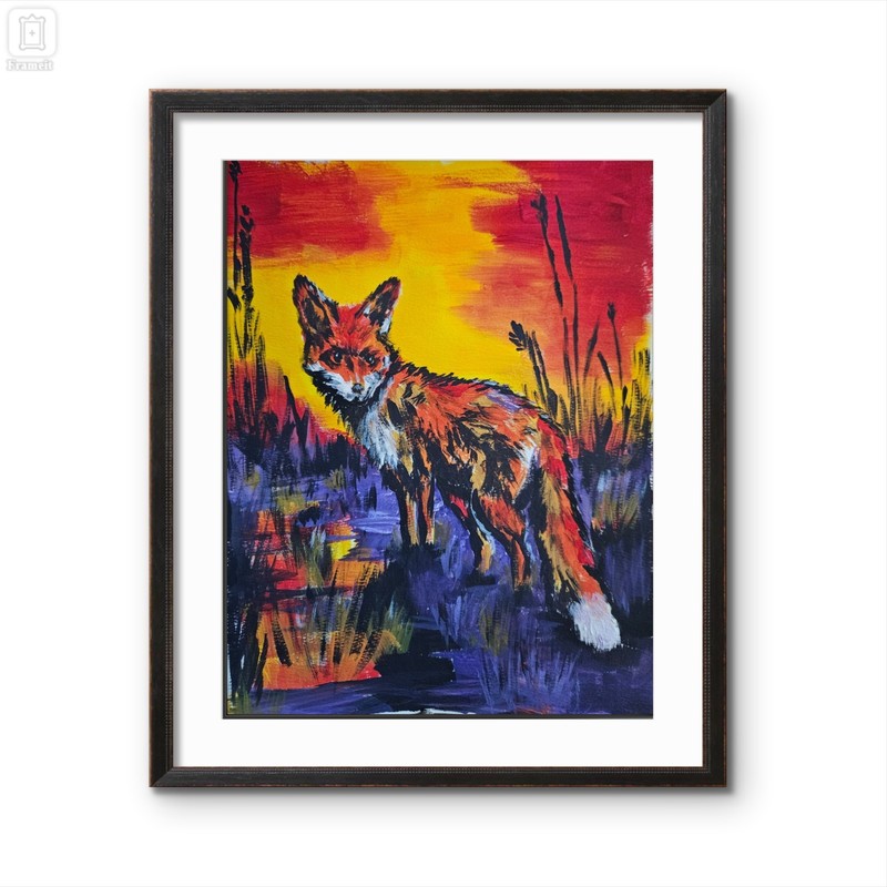 Sunset Fox 12×9 Paper Signed Original Expressionist Acrylic Decor Audra Deane