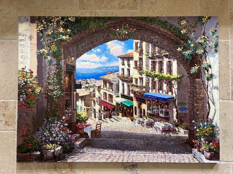 S. SAM PARK – ARCH DE CAGNES 38″ X 52″ A/P HAND EMBELLISHED SERIGRAPH CANVAS