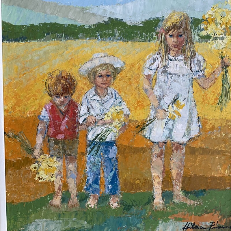 Vintage Signed Hilda (Rubin) Pierce Painting 2 Boys & A Girl Framed "Big Sister" gallery