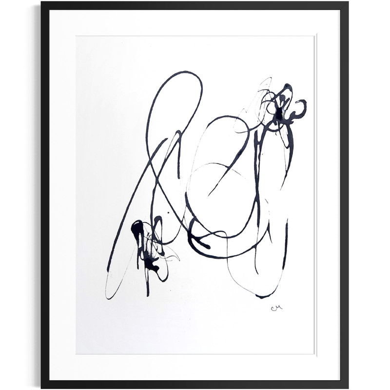 Original Black White 9×12 Acrylic Ink Abstract Minimalist Signed Home Decor Art