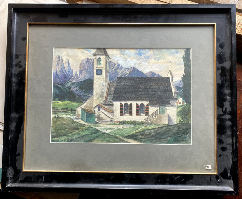 ::WATERCOLOUR °1911 CHURCH KLOBENSTEIN NEAR BOLZANO ALPS MOUNTAINS MEADOW ART NOUVEAU