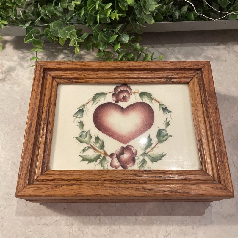 Vtg HTF Wooden Box Theorem Framed Folk Art Heart Flowers Velvet Paulette Miller