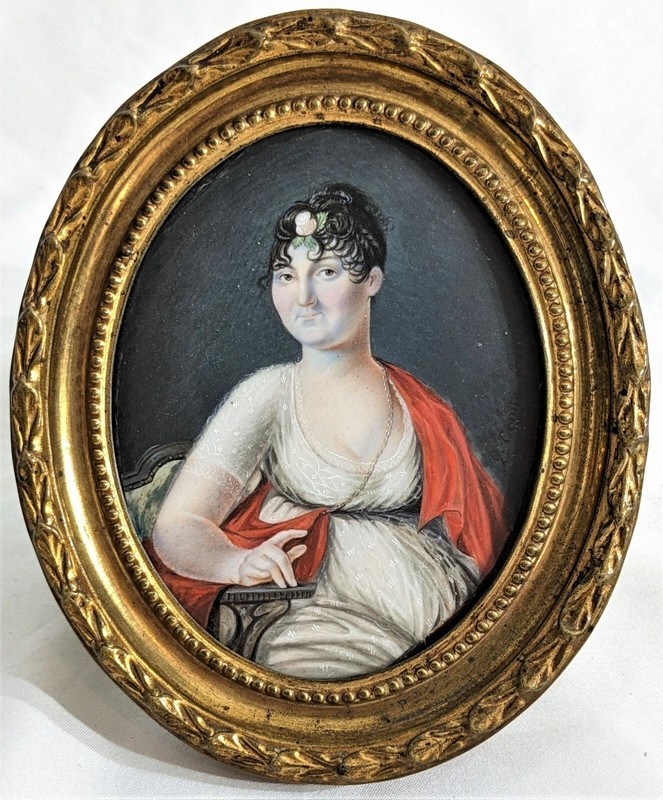 Important Georgian Dated 1804 Miniature Female Portrait «Charlotte» Other Info-