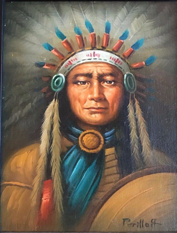 PERILLOFF ORIGINAL OIL PAINTING ON CANVAS NATIVE AMERICAN INDIAN 12.5" X 10.5" gallery