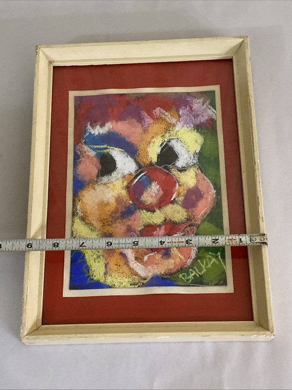 BALKAY Signed Pastel Clown, Expressionist, c.1970s–90s, Framed 9x12, Hungary Art gallery