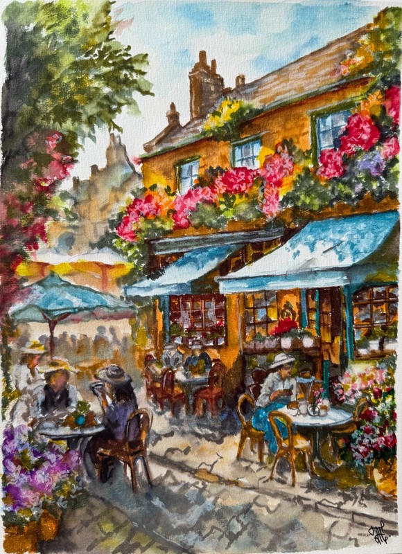 Rome Painting Italy Original Watercolor Art City Wall Art Cafe Artwork Street