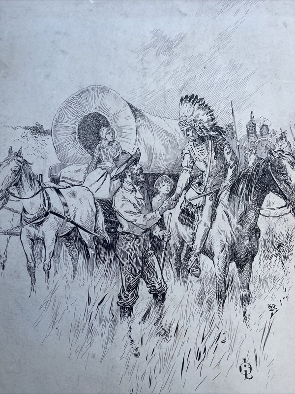 Antique Drawing Female Model American Book ILLUSTRATION LISTED INDIAN CHIEF INK