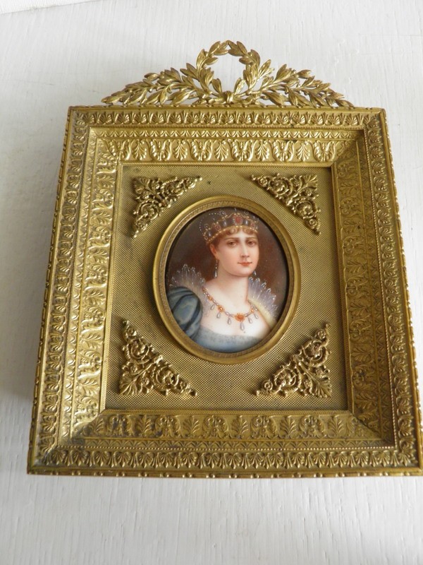 Antique Solid brass Framed Hand Painted Oval of Josephine Bonaparte on Porcelain gallery
