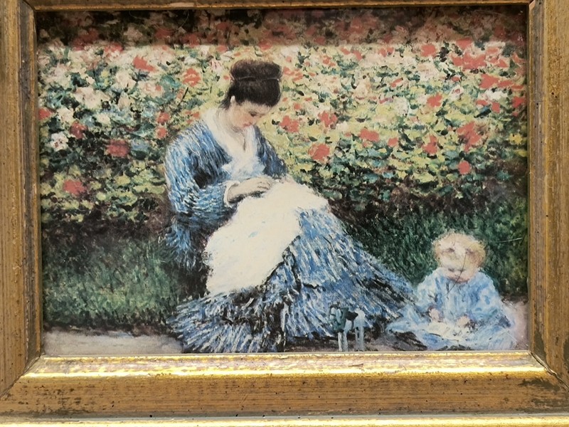 CLAUDE MONET COLOR PRINT OF "CAMILLE MONET AND A CHILD IN THE GARDEN" Framed VTG gallery
