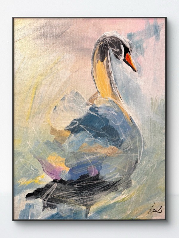 SAMATOWIC Original Abstract Expressionism Swan 11×14 Handmade Signed Art 398