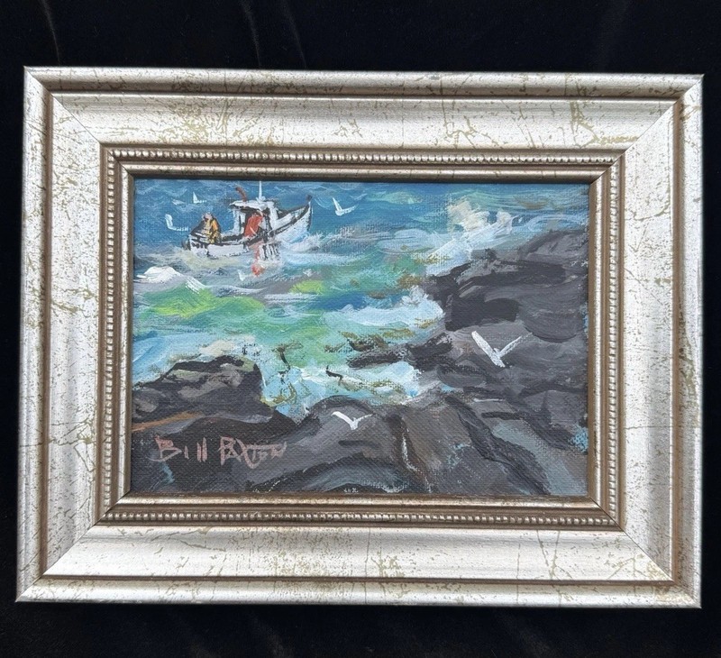 BILL PAXTON (1930-2007) Original Painting “Casco Bay Maine” Oil 7×5” Framed