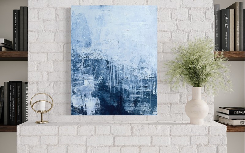 Original Abstract Modern Painting Canvas Dark Light Blue White Gallery Artist